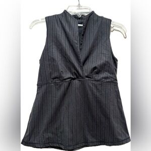 Lululemon black chalk stripe stand collar v neck shelf bra tank 12